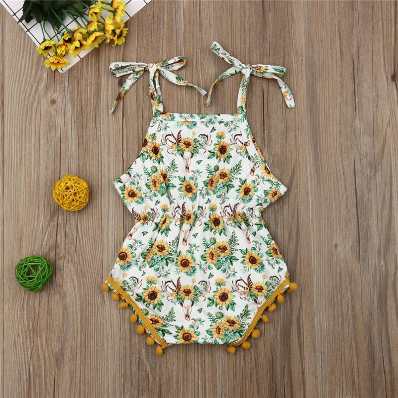 

Little Flower Infant Baby Girls Clothes Sleeveless Tassels Lace-up Bodysuit Jumpsuit Print Sunsuit Summer Outfits One-Pieces New