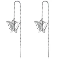 hot sale wholesale 2017 new butterfly design shiny zircon 925 sterling silver long drop earrings for women christmas gift
