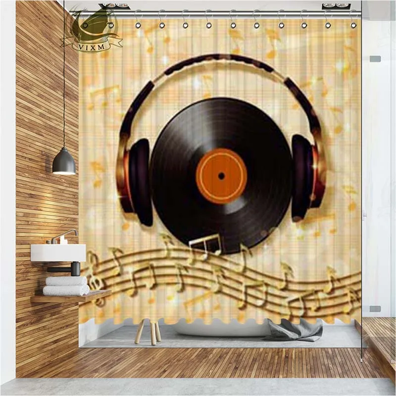 

Vixm Vinyl Record Shower Curtains Vinyl Disk Music Illustration Waterproof Polyester Fabric Bathroom Curtains For Home Decor