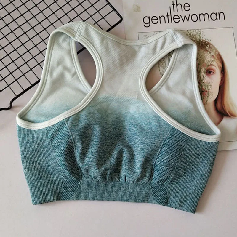 Бесшовный спортивный бюстгальтер FDBRO с эффектом омбре укороченный топ пуш-ап