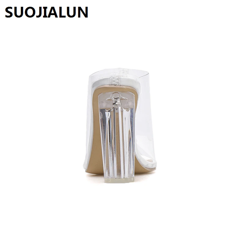 Женские прозрачные сандалии на высоком каблуке шлепанцы толстой подошве с