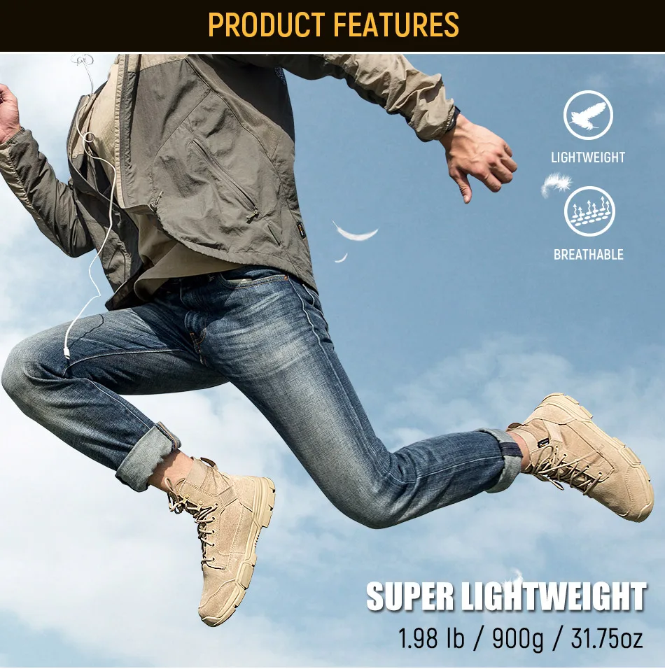 FREE SOLDIER men's tactical wear-resistant boot super lightweight breathable hiking boot