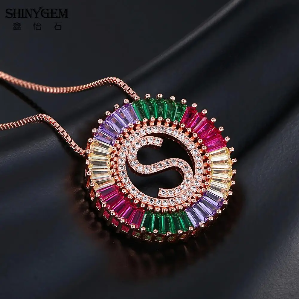 ShinyGem модное богемное A-Z ожерелье с буквенным принтом большой круглый фианит