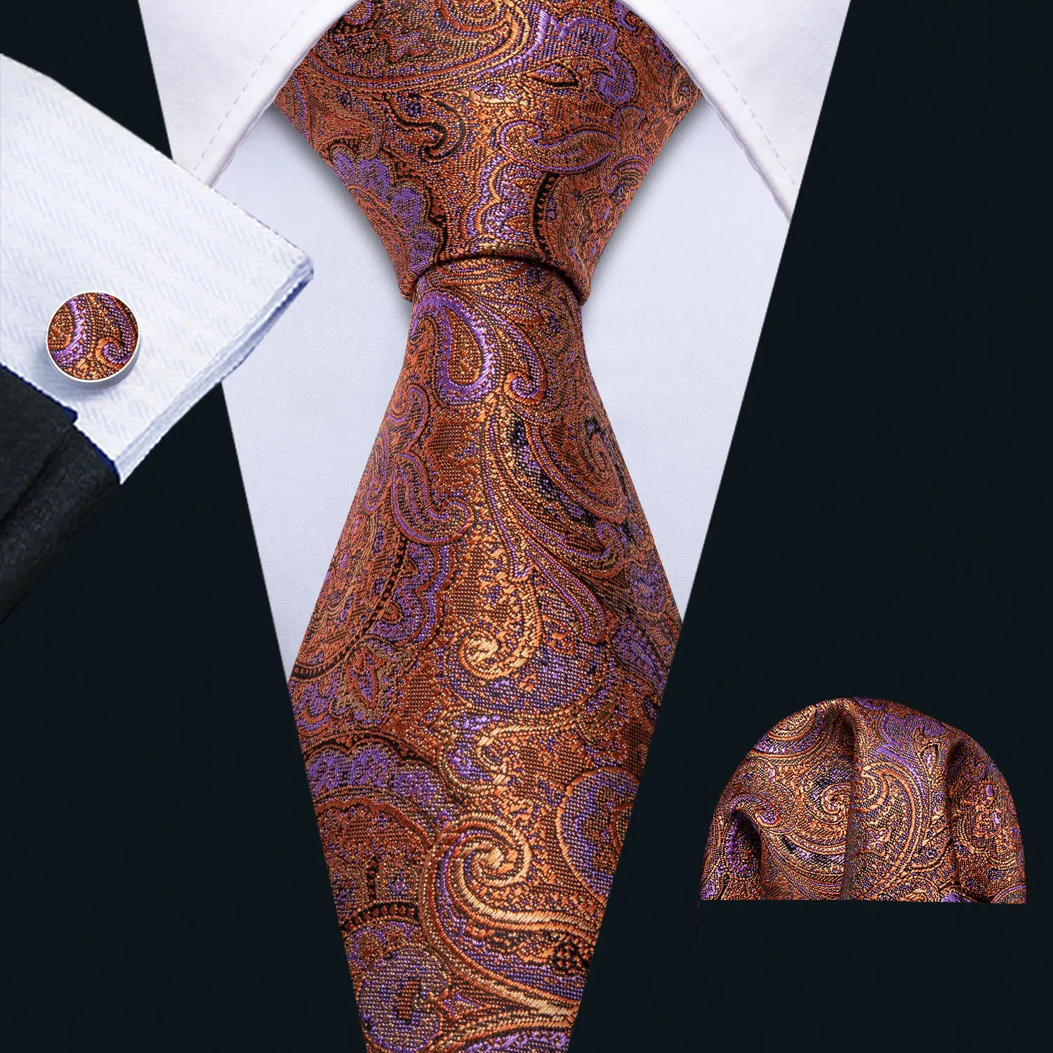 2019 Barry.Wang Men Tie Gold Necktie Silk Woven Paisley Neck Tie Orange Pattern Designer for Party Wedding FA-5161