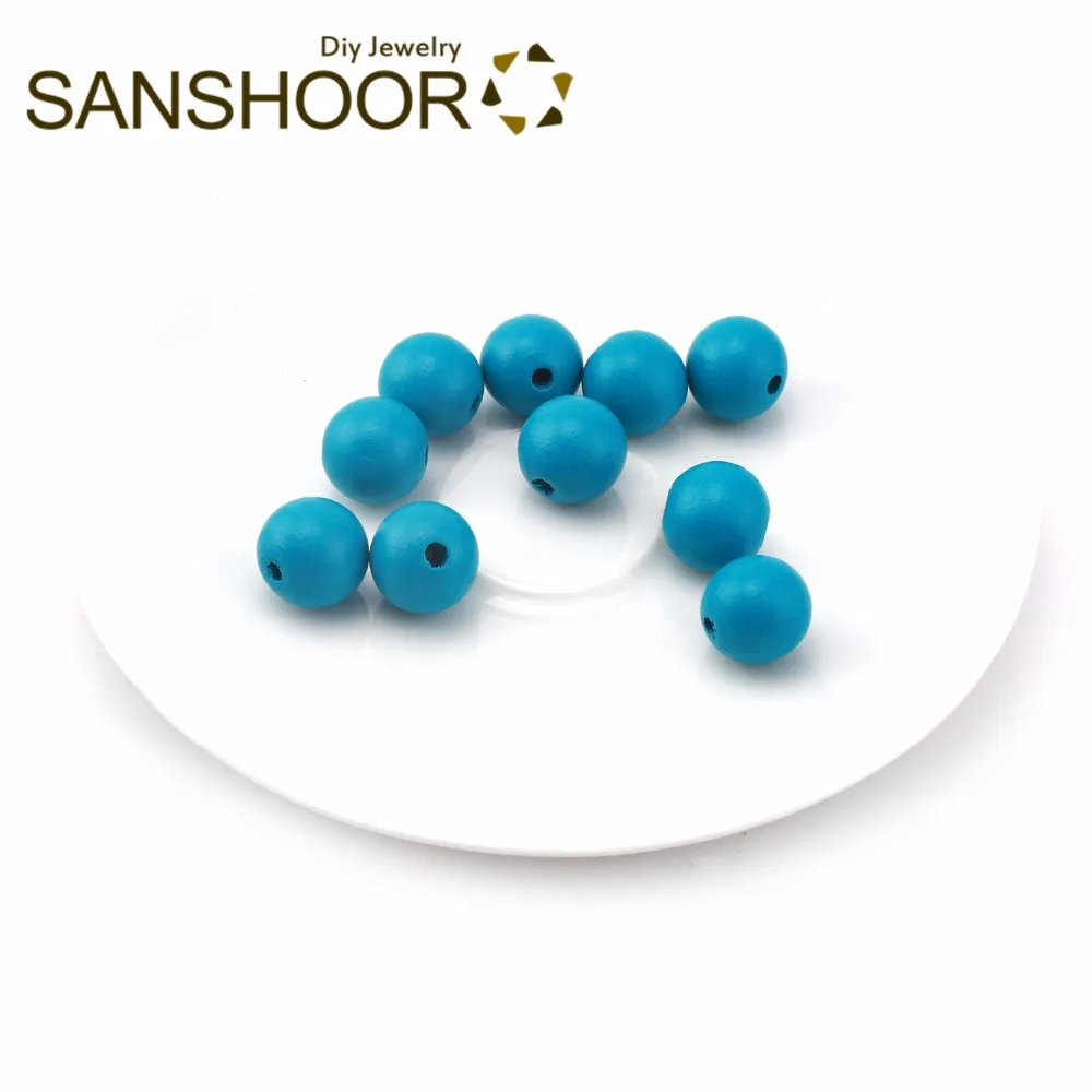 SANSHOOR отборные цветные круглые деревянные бусины диаметром 15 мм 20 мм, подходят для самостоятельного изготовления брелков ручной работы, подвески, ожерелья, Женские Ювелирные изделия, 55 шт