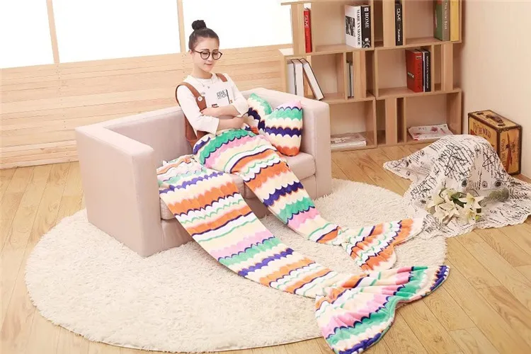 

17 Designs 2 Sizes Mermaid Tail Fleece Sofa TV Blanket with Pillow Adult/Children kids Bed Wrap Soft Sleeping Bag High quality