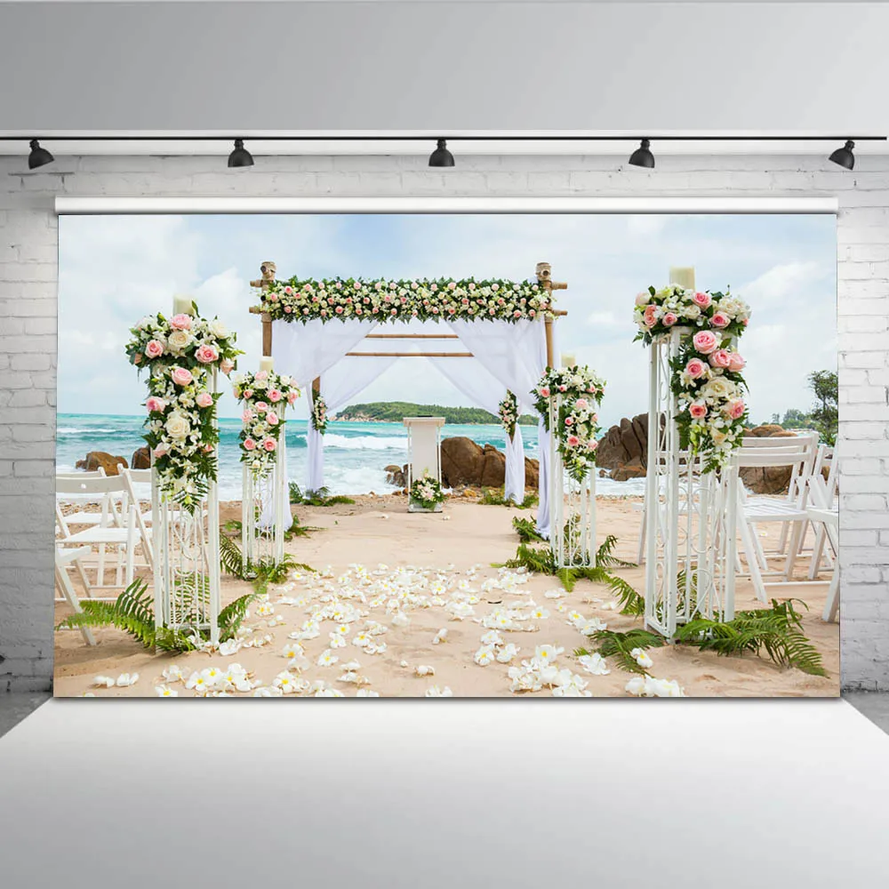 

Фон для свадебной фотосъемки с изображением песчаного пляжа
