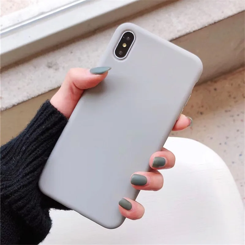Для iPhone 7, модные матовые яркие однотонные чехлы для iPhone 8, 7, 6, 6S Plus, X, XS, XR, MAX, мягкий силиконовый чехол из ТПУ - Цвет: Gray