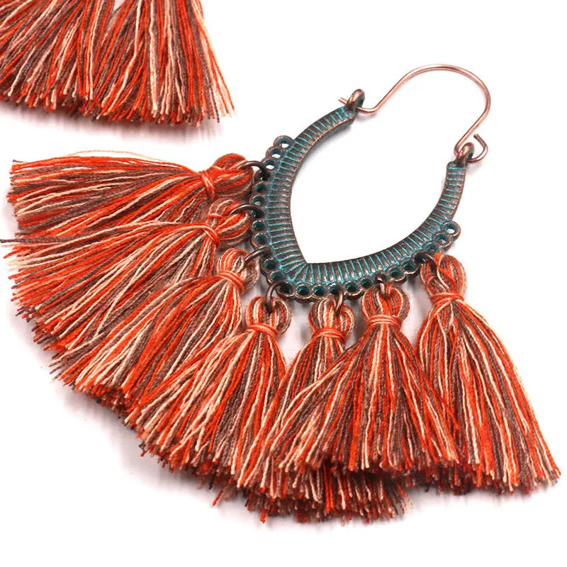 Винтажные длинные висячие серьги кольца с кисточками для женщин и девушек