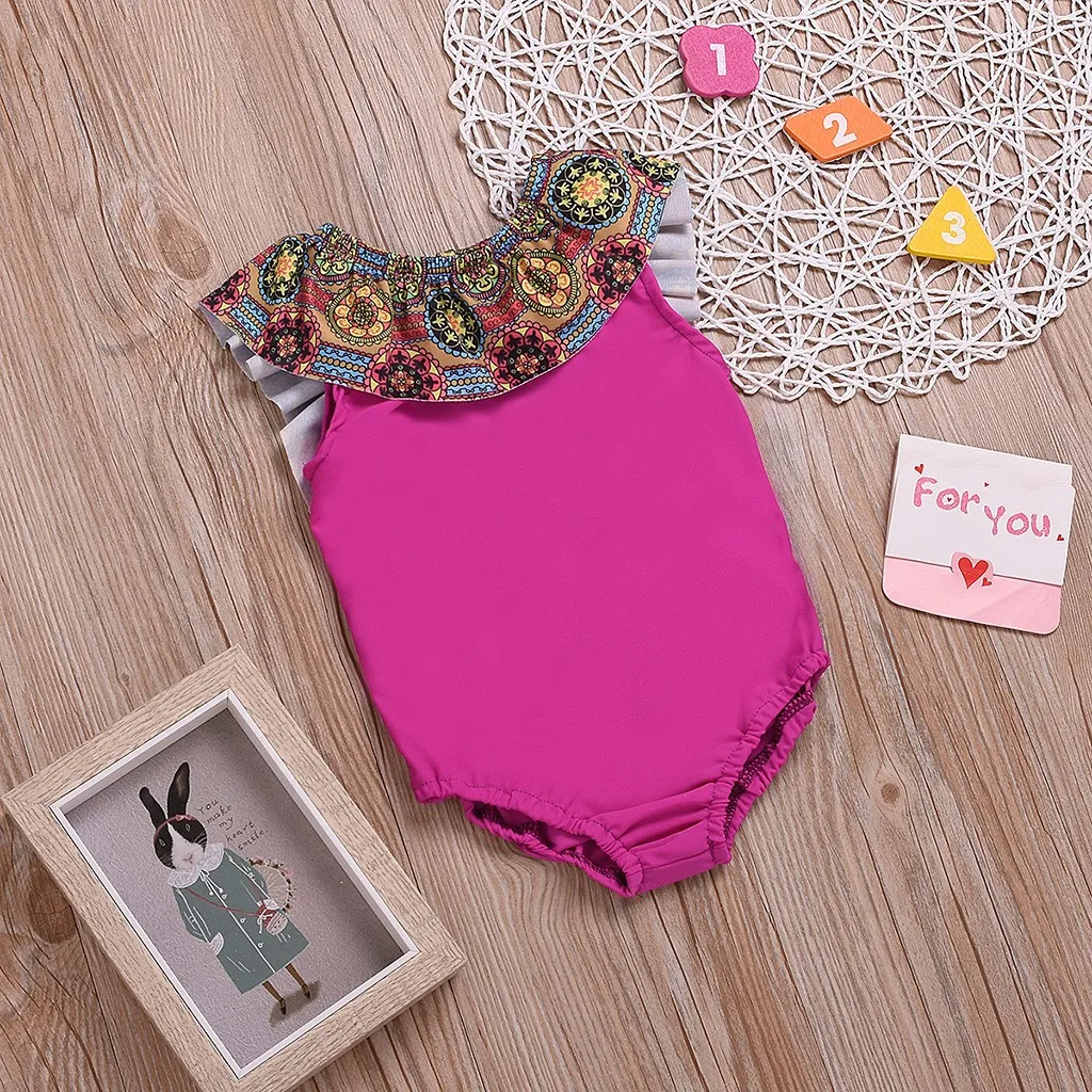 Детский купальный костюм для маленьких девочек с рюшами и принтом бикини пляжная