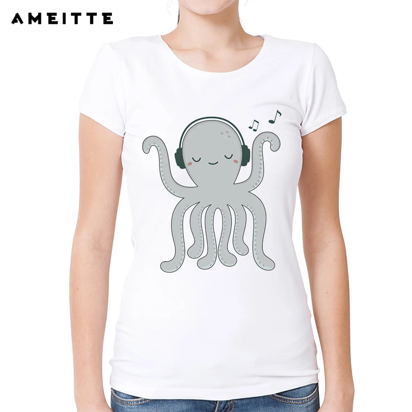 2019 забавная футболка AMEITTE в стиле каваи осьминог любит музыку модные футболки