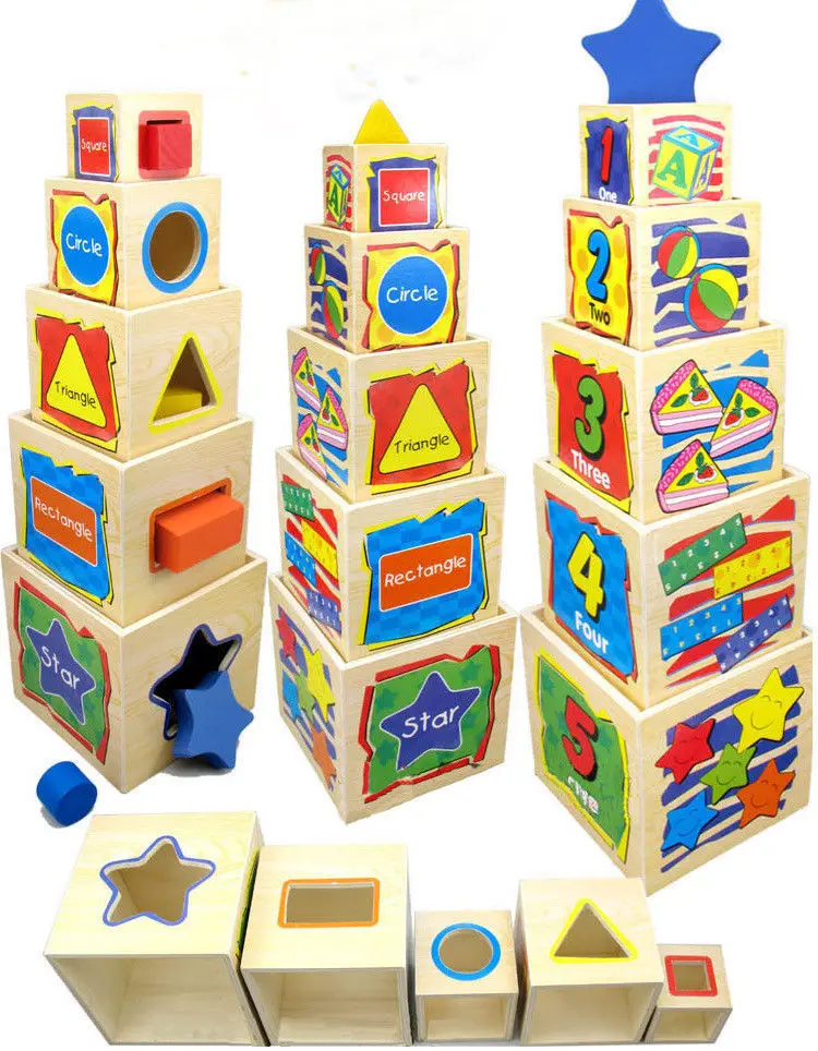 

Деревянная игрушка Candice guo Монтессори в форме мудрости, разноцветная коробка, башня, детская игра, образовательный подарок на день рождения ...