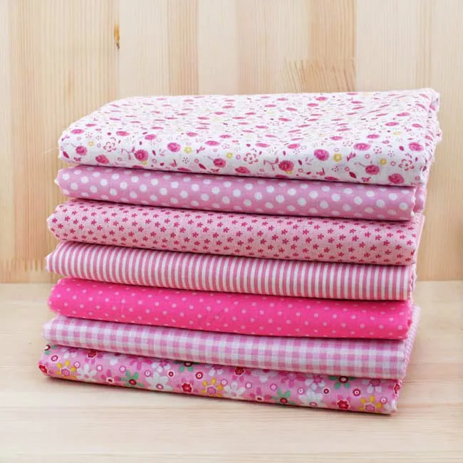 Розовый 7 шт. 50 см X48cm-50cm Простой Тонкий лоскутный хлопок Добби ткань Цветочная серия Синий Шарм четверти набор для шитья - Цвет: Розовый