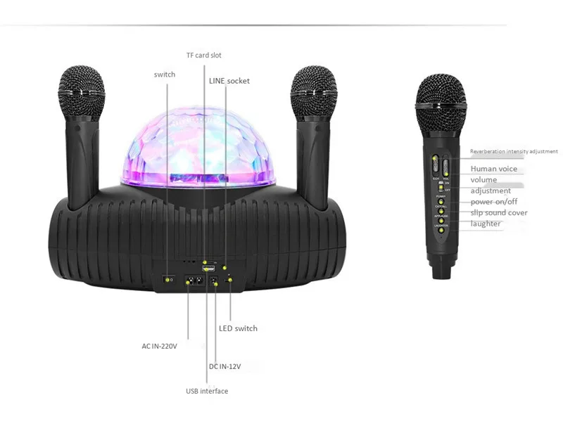 Красочные огни Bluetooth динамик караоке машина портативный свет этапа дома ktv беспроводной микрофон мобильный телефон аудио TF плеер