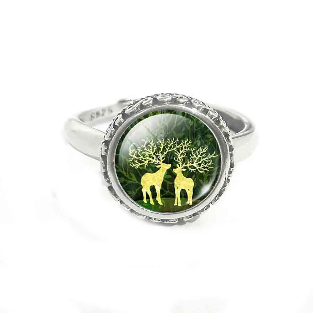 Женское Винтажное кольцо из серебра 925 пробы с оленем и кабошоном|Кольца| |