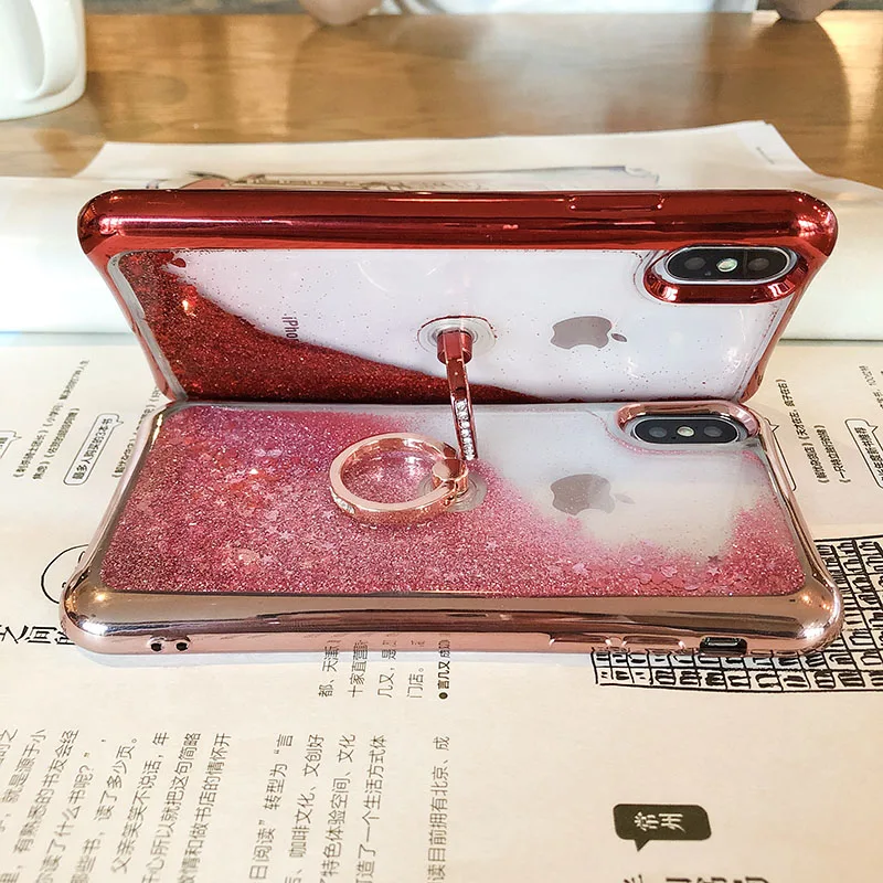 Quicksand Phone Case For iPhone X 7 8 6 6s Plus XR XS Max Bling Dynamic Liquid Love Hearts Sequin Ring Kickstand Back Cover Capa | Мобильные