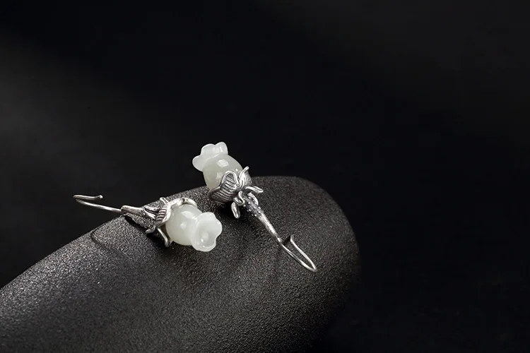 Uglyless Lily of the Valley цветочные серьги для женщин ручной работы белые серьги с нефритом Твердые 925 Серебряные тонкие украшения тайские серебряные