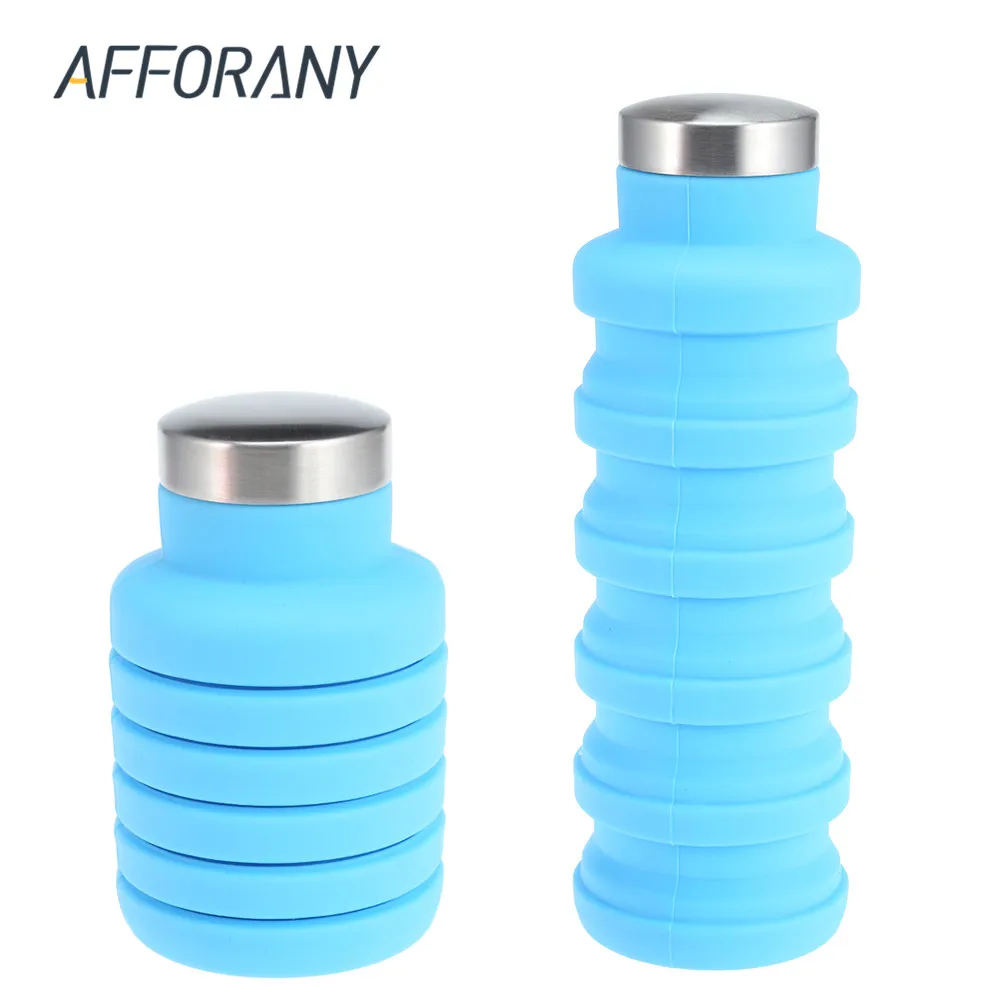 Выдвижная портативная силиконовая бутылка для воды 500 мл складная кофейная