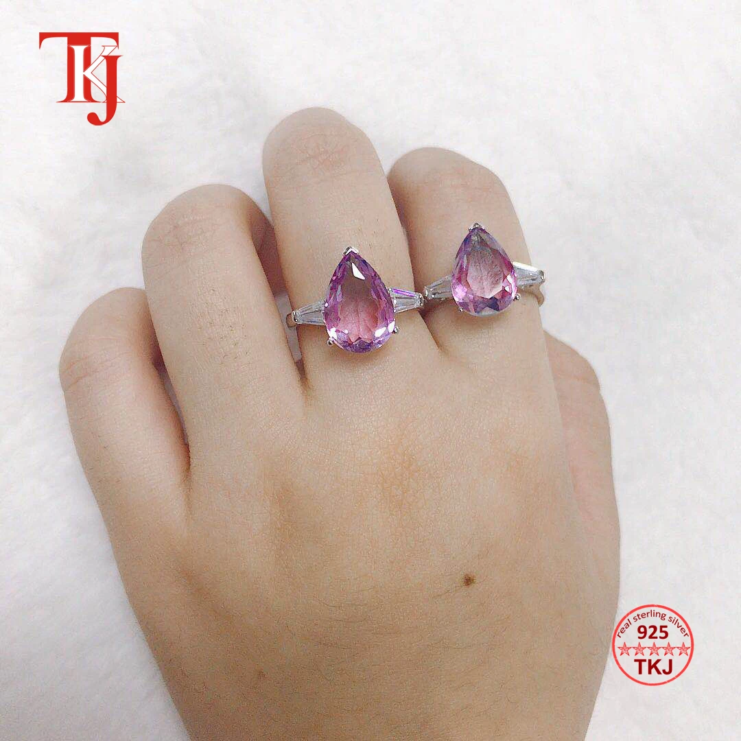 TKJ модное кольцо с драгоценным камнем для женщин, 925 пробы, серебро, турмалин, меняющий цвет, камень, для свадьбы, помолвки, хорошее ювелирное изделие