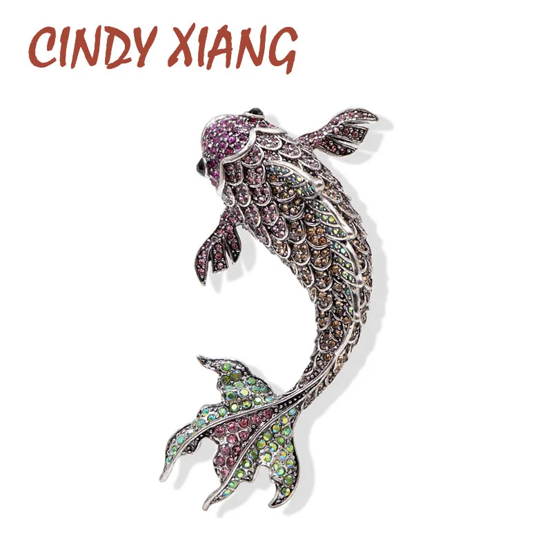 CINDY XIANG полностью Стразы большие броши Рыба для женщин яркие булавки карпа модные