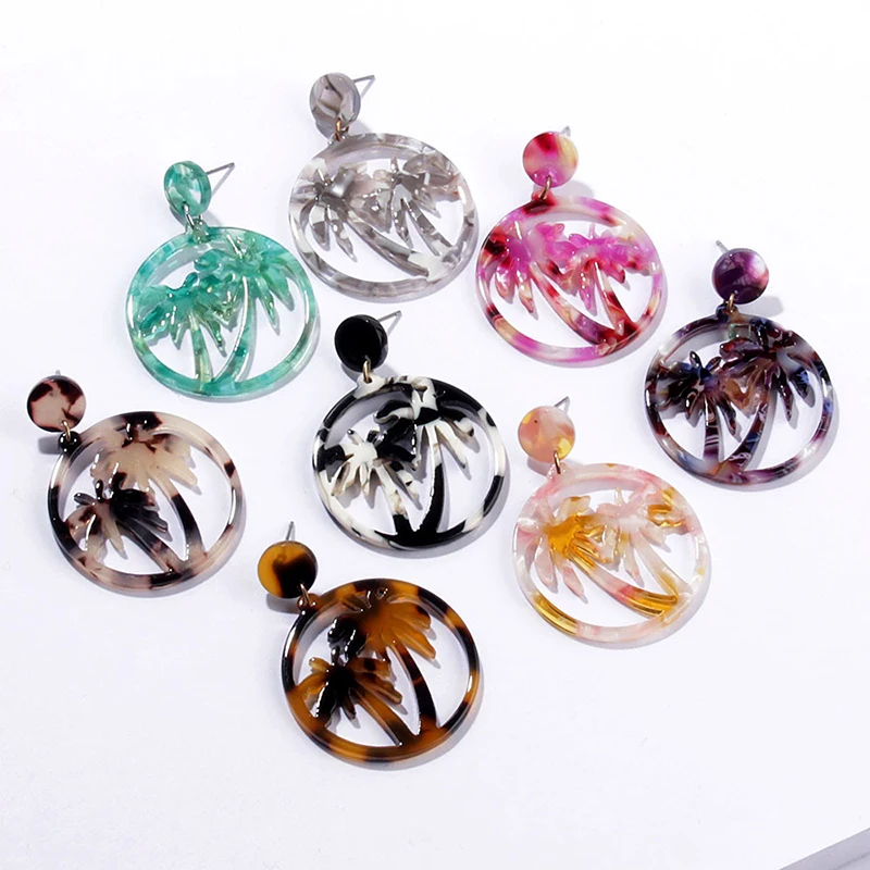 Модный дизайн полые Кокосовая пальма висячие серьги Очаровательные Круглые