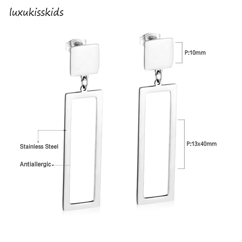 LUXUKISSKIDS Korean Statement Square 316L Stainless Steel Drop Jewelry Earrings Set For Women Party Gift Gold/Silver Earrings