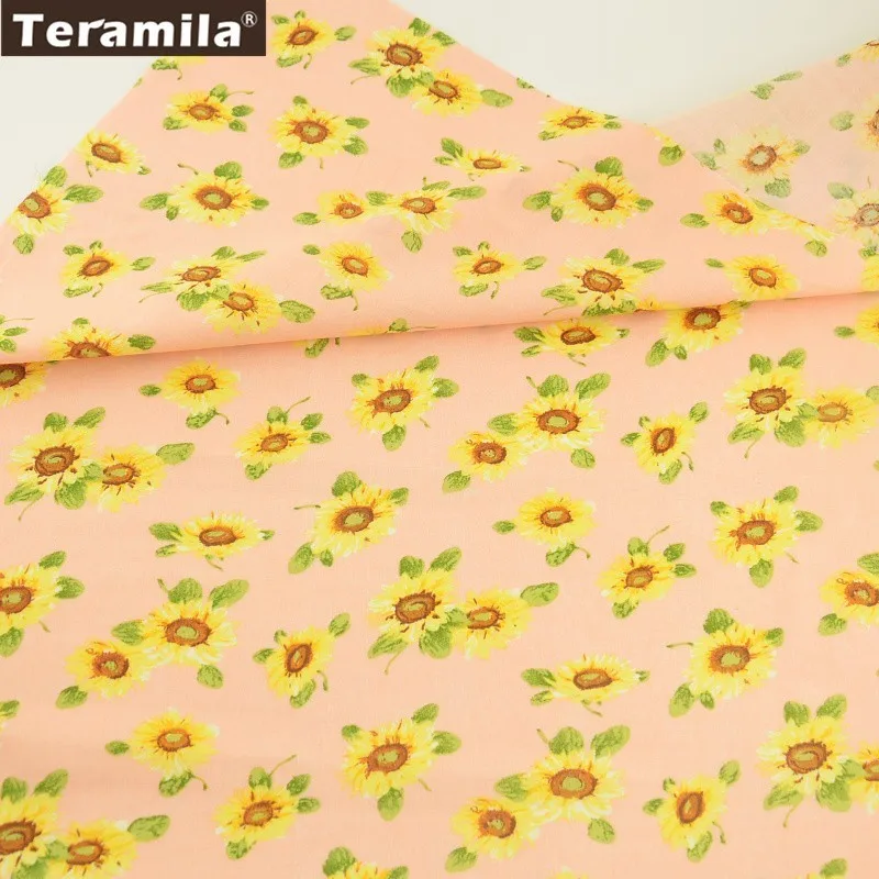 Teramila Cotton Poplin Fabric Light Pink Fat Quarter Meter Cloth Tissue Printed Sunflower Pattern Patchwork For Sewing Crafts|fat quarters|cotton