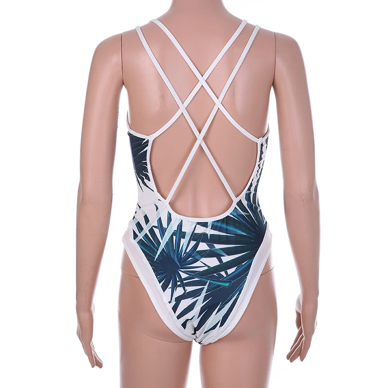 2017 сексуальный слитный купальник с лямкой на шее женский принтом листьев
