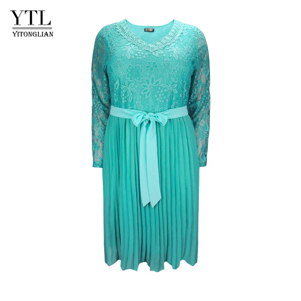 Green Размера плюс платья для Для женщин 4xl 5xl 6xl Демисезонный Boho Винтаж кружевные плиссированные шифоновые вечерние платья Женский Большой Размеры платье H162 - Цвет: Green