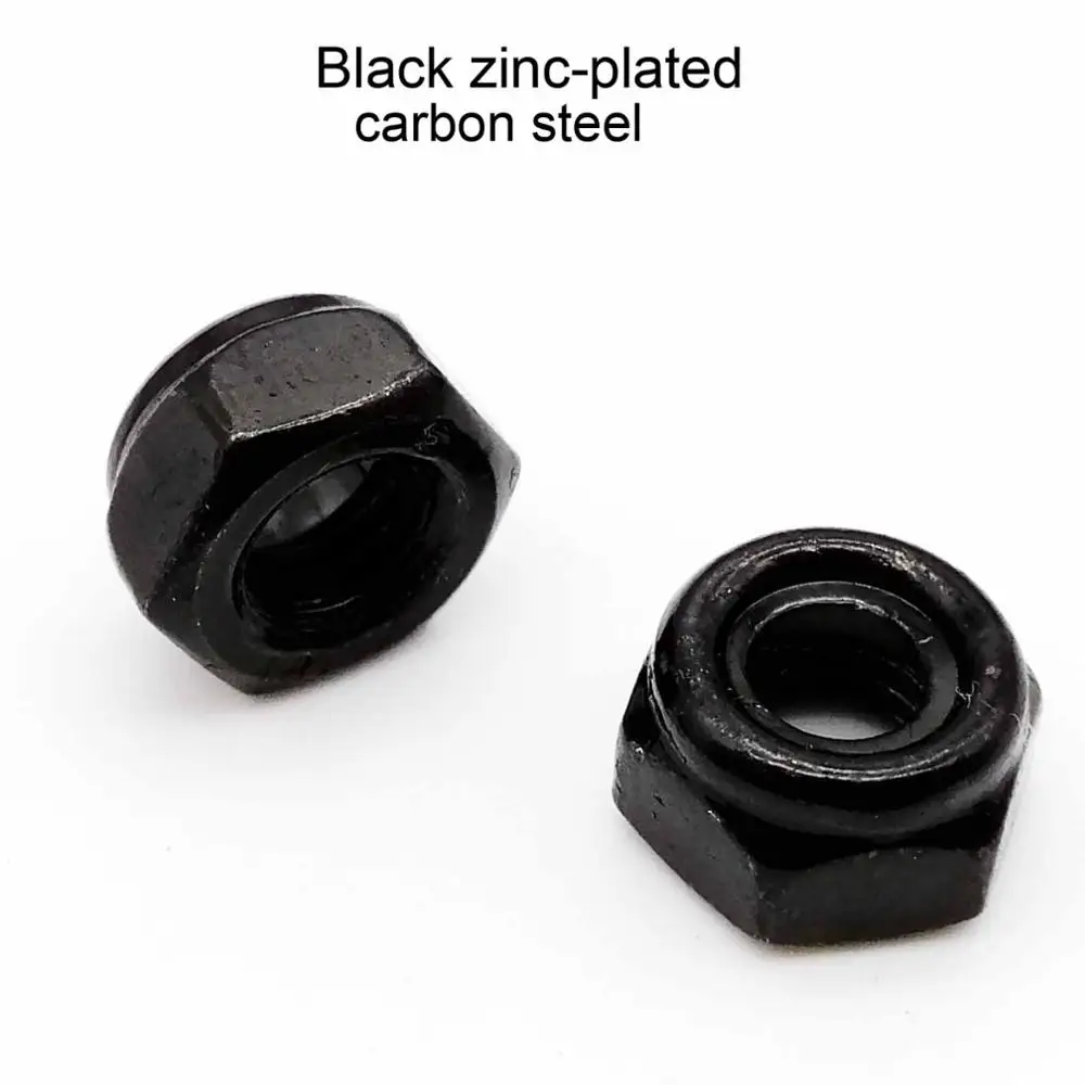 black carbon steel 25 шт. M2 M2.5 M3 M4 M5 m6 m8 m10 m12 M14 M16 A2 304 Нержавеющая сталь Черный шестигранный нейлоновый фиксатор гайка самоблокирующийся фиксатор Nylock - Цвет: black carbon steel