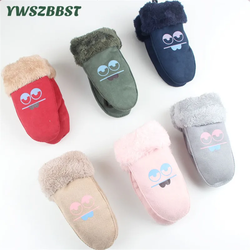 Новые детские перчатки на осень и зиму бархатные с принтом Больших Глаз плюшевые