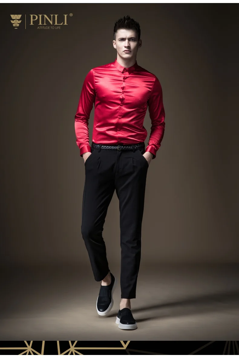 Полный Camisa Social реальные Blusas Pinli Pin Новинка осени Для мужчин рубашка Однотонная одежда самостоятельного ремонта воротник Длинные рукава B183113503