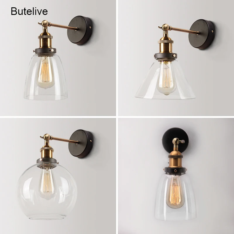 Регулируемая винтажная настенная лампа светодиодные светильники из прозрачного