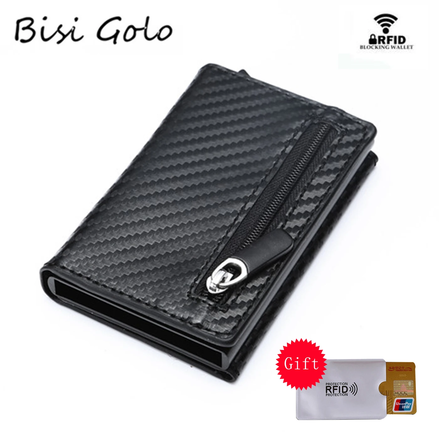 

BISI GORO New RFID Wallet 2022 Antitheft Aluminum Box ID Card Holder PU Leather Pop Up Card Case Magnet Carbon Fiber Coin Purse