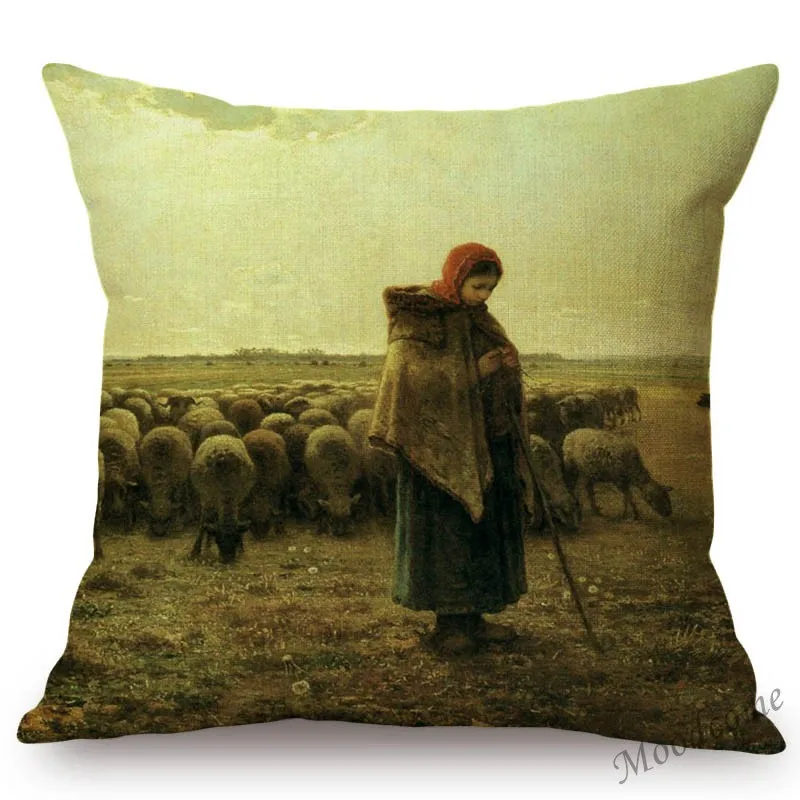 Jean Francois Millet Pastoral Realism Oil Painting The Gleaners Harvest Home Decoration Art Pillow case Linen Sofa Cushion Cover