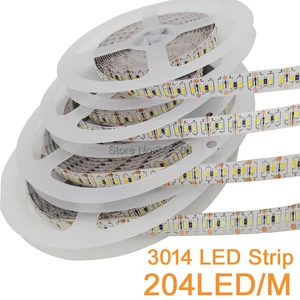Светодиодная лента 3014 SMD 3014, водонепроницаемая гибкая LED полоска белого и теплого белого света, 5 м, 12 В постоянного тока, 204 светодиодов на метр, IP65, IP20
