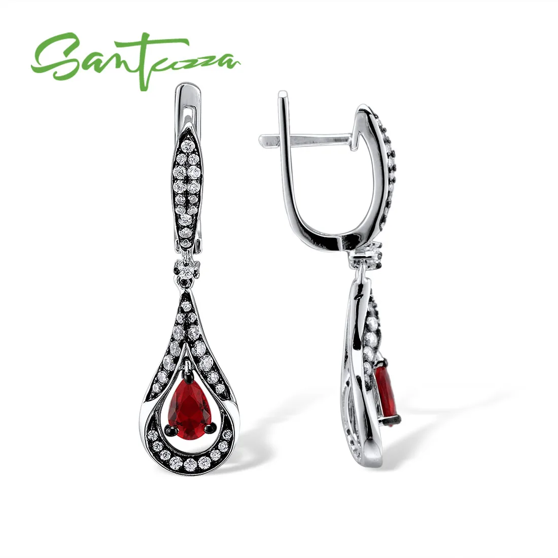 SANTUZZA, серебряные серьги для женщин, 925 пробы, серебряные висячие серьги, длинные серебряные 925 с красным кубическим цирконием, ювелирные изделия
