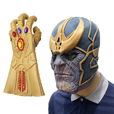 Mask with Glove Танос костюмы для косплея латексная маска перчатки маски на Хэллоуин Необычные Вечерние реквизит для взрослых - Цвет: Mask with Glove