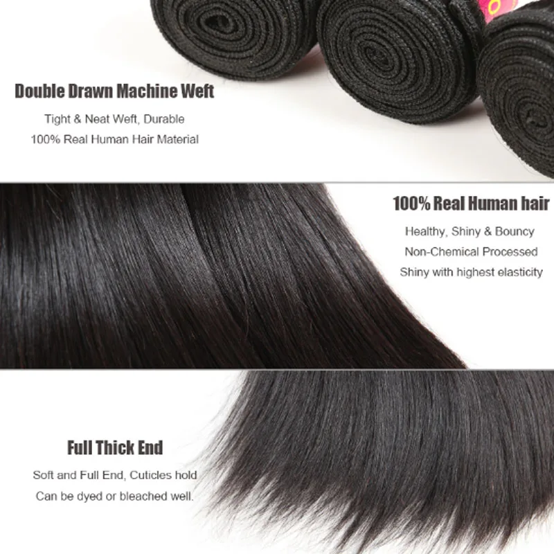 AddBeauty прямые бразильские волосы Remy 100% человеческие для наращивания плетение 3
