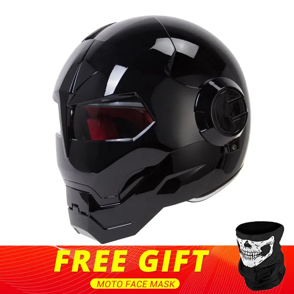 Bright Black HEROBIKER мотоциклетный шлем Ретро мотоциклетный шлем Полнолицевой винтажный Ретро шлем для мотокросса - Цвет: Bright Black