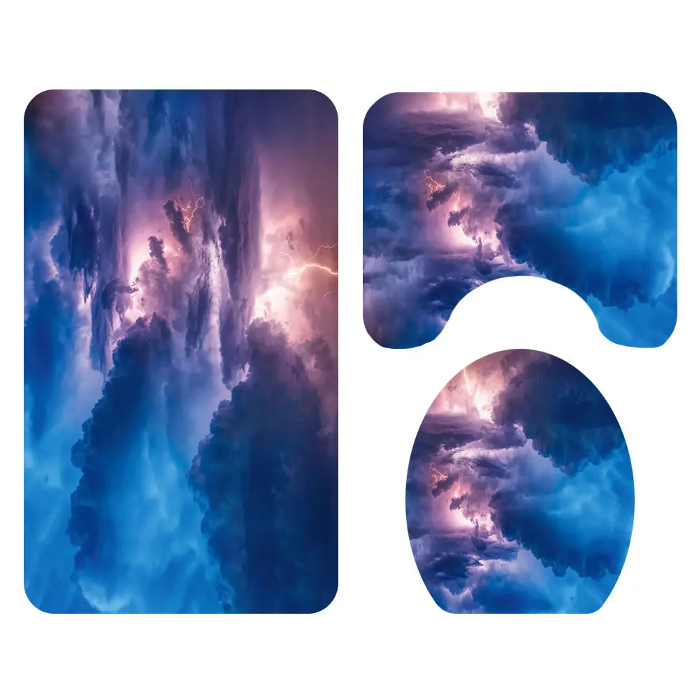 

Starry Sky Cloud 4pcs/set Shower Curtain Pedestal Rug Lid Toilet Cover Mat Bath Mat Set Bathroom Curtains with 12 Hooks