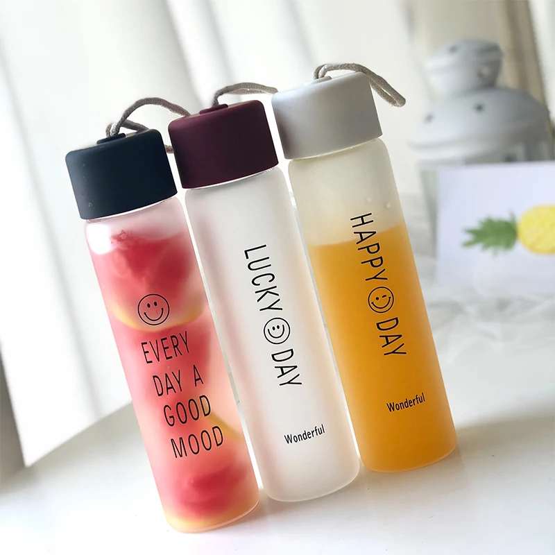 

Glass Water Bottle Portable Dull Polish Drink Bottle Creative Healthy Water Container