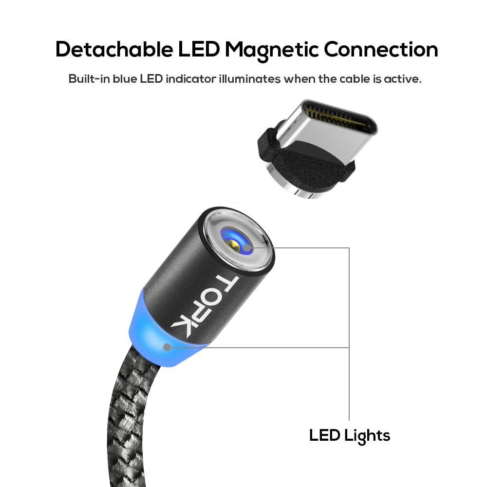 Topk R-Line1 светодиодный Магнитная Тип USB C кабель обновлен Светоотражающий Нейлон