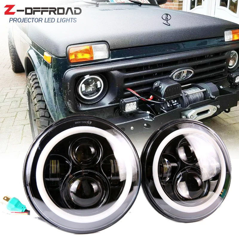 Для lada niva 4x4 7 дюймов круглый светодиодный фары для Jeep Wrangler JK LJ TJ CJ DJ H4 45 Вт Холодный