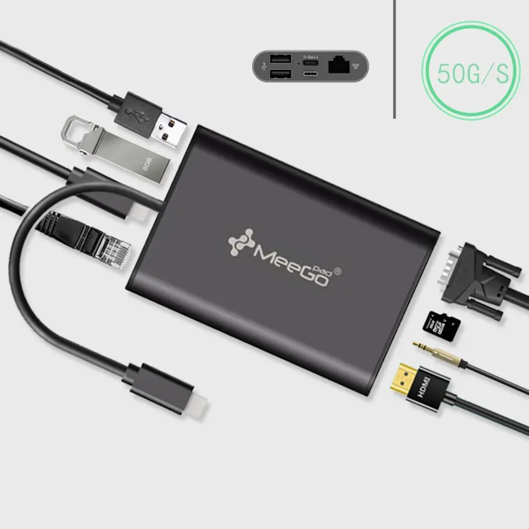 Usb type C концентратор адаптер с HD черный 1000 m lan мультимедиа 4 k x 2 k/30 hz интерфейс 15 V/3A