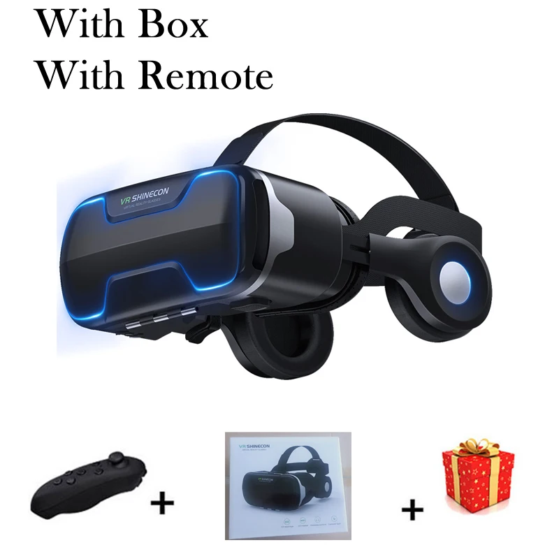 With Box With Remote VR Shinecon G02ED шлем 3D очки Виртуальная реальность гарнитура для iPhone Android смартфон очки шлем Lunette набор - Цвет: With Box With Remote