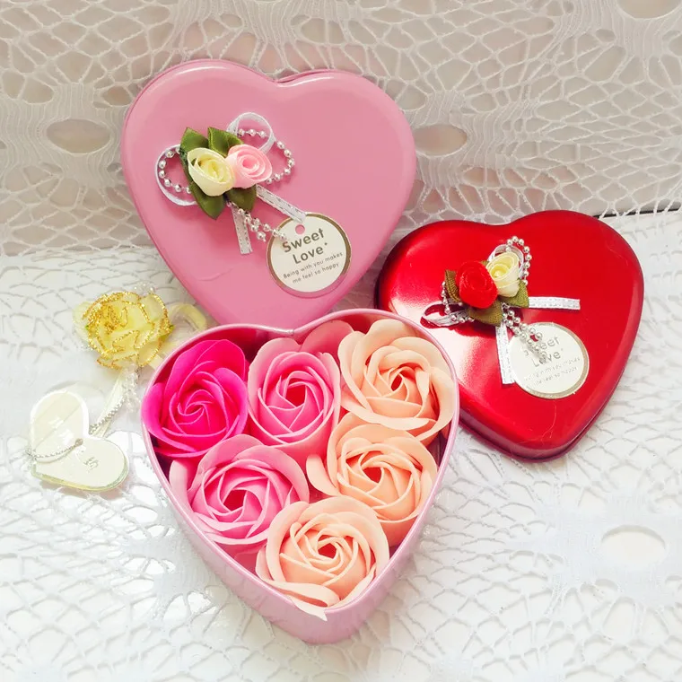 

6pcs/set Scented Bath Soap Artificial Rose Soap Flower Petal with Gift Box Valentine's Day Mother's Day Wedding Love Gift
