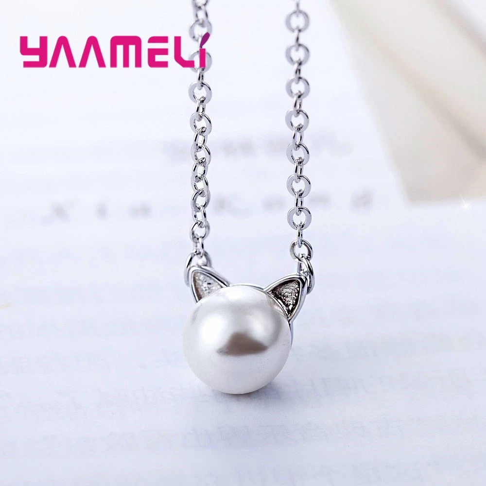 Женское Ожерелье с кулоном из серебра 925 пробы милые кошачьи ушки в форме девушки