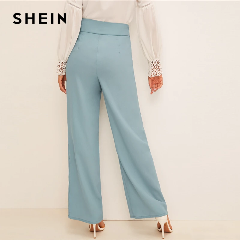 Женские широкие брюки SHEIN однотонные синие винтажные свободные с эластичной