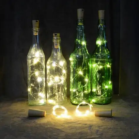 warm white Светодиодный светильник с серебряной проволокой, 2 м, 20 светодиодный, для бутылки вина, пробкового цвета, на батарейках, звездная веревка, сказочный светильник, вечерние, праздничные, рождественские - Испускаемый цвет: warm white